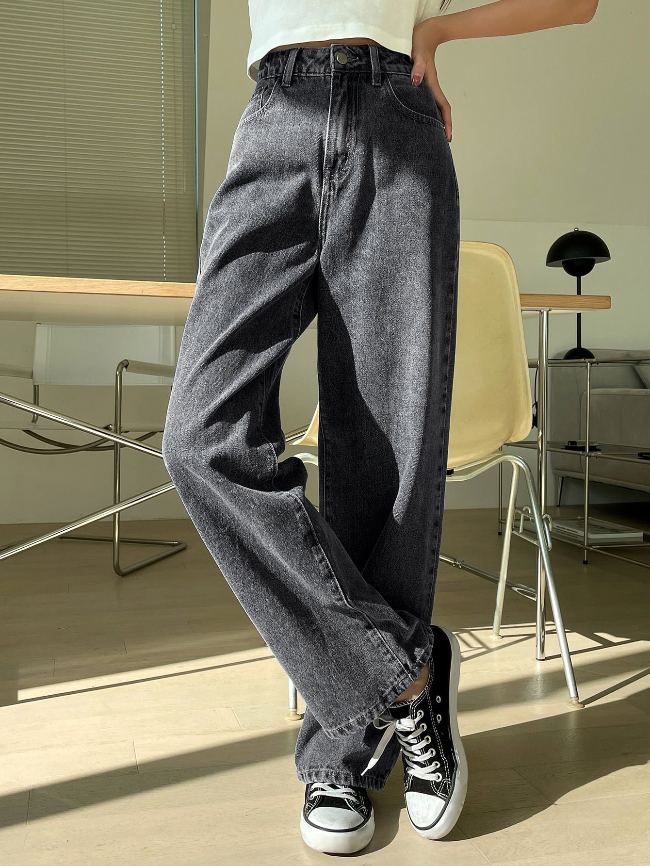 Dam Jeans Med Hög Midja Bredbenade Denim-2