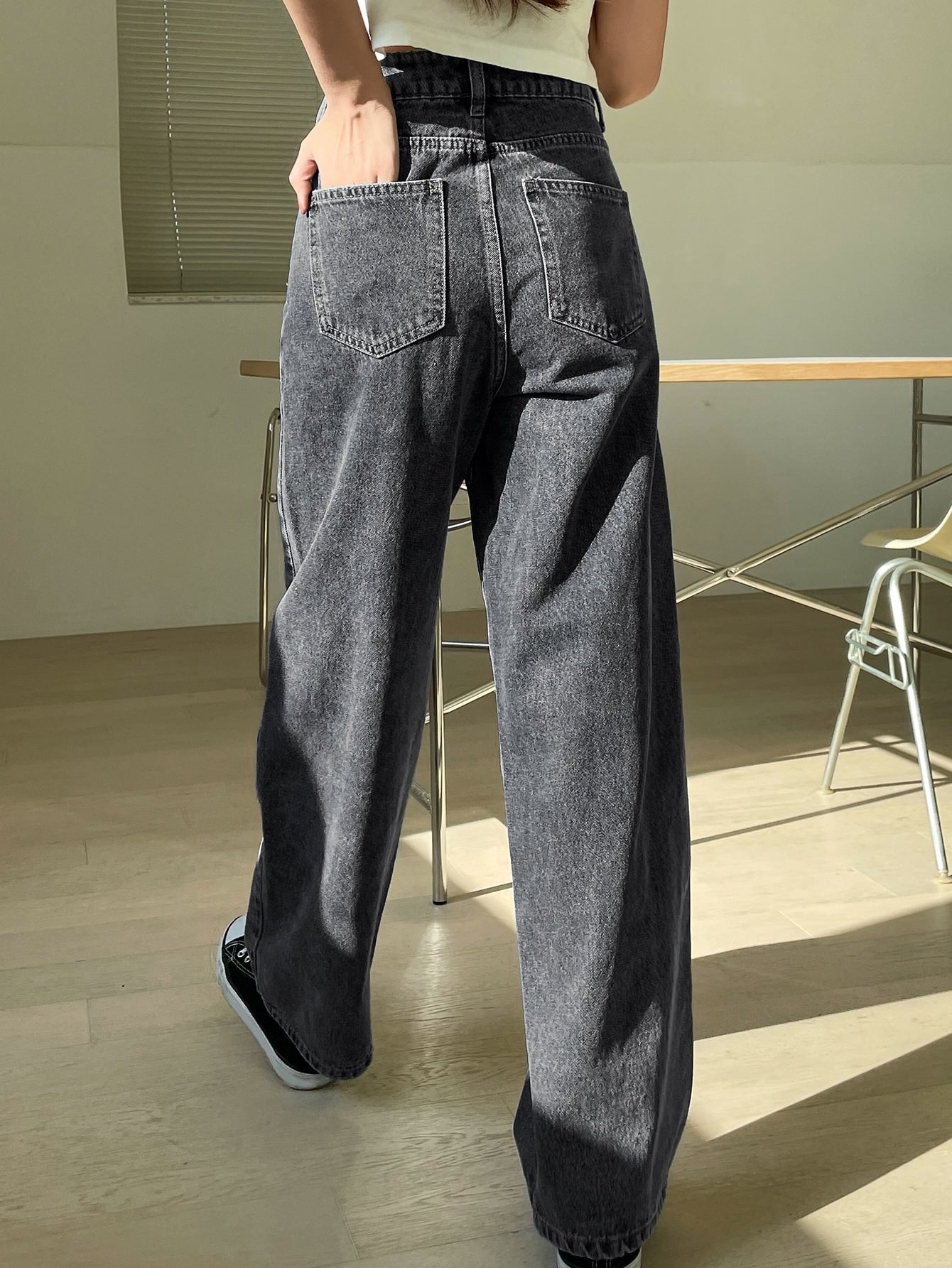 Dam Jeans Med Hög Midja Bredbenade Denim-3