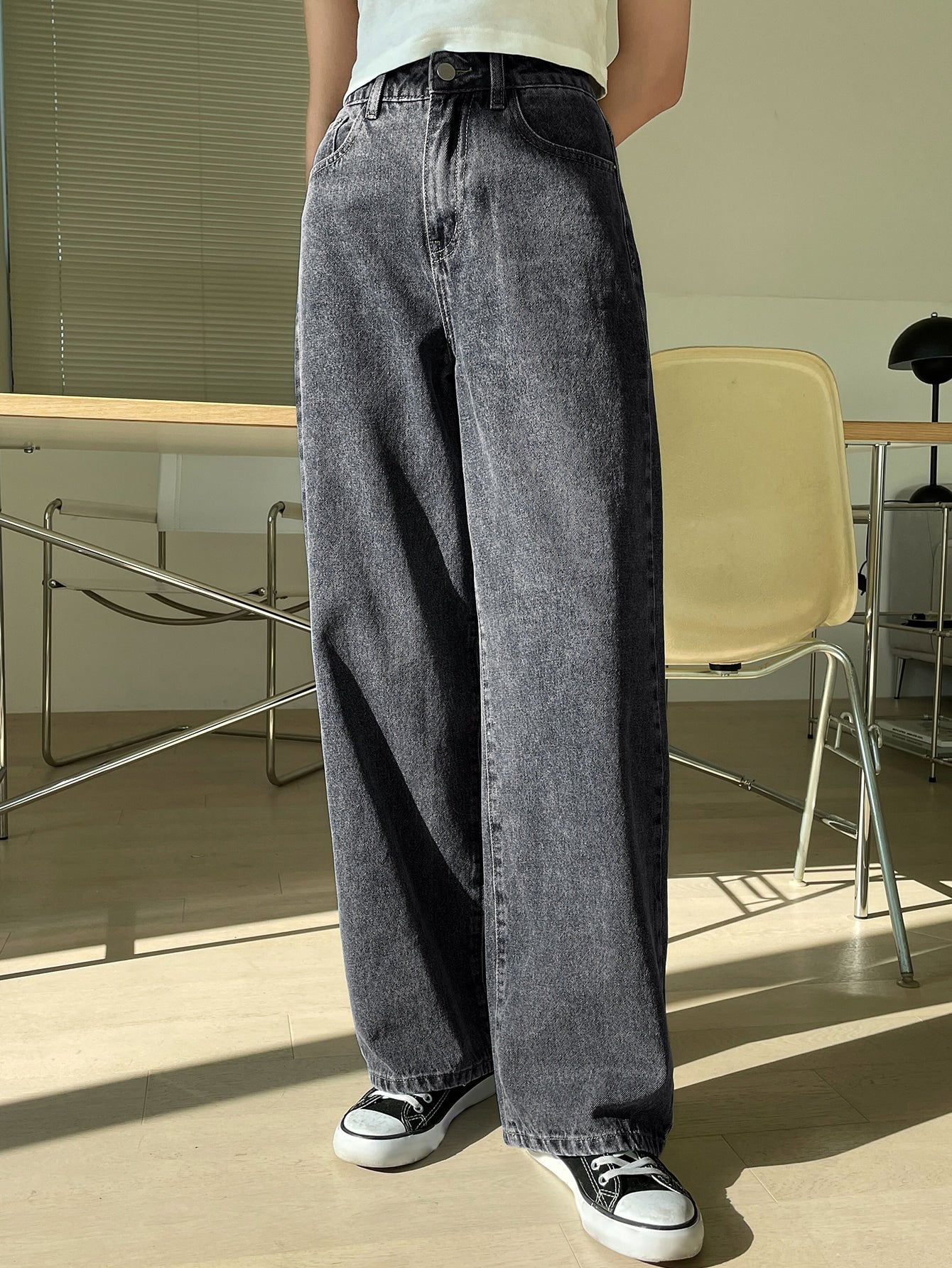 Dam Jeans Med Hög Midja Bredbenade Denim-4
