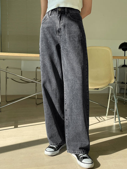 Dam Jeans Med Hög Midja Bredbenade Denim-4