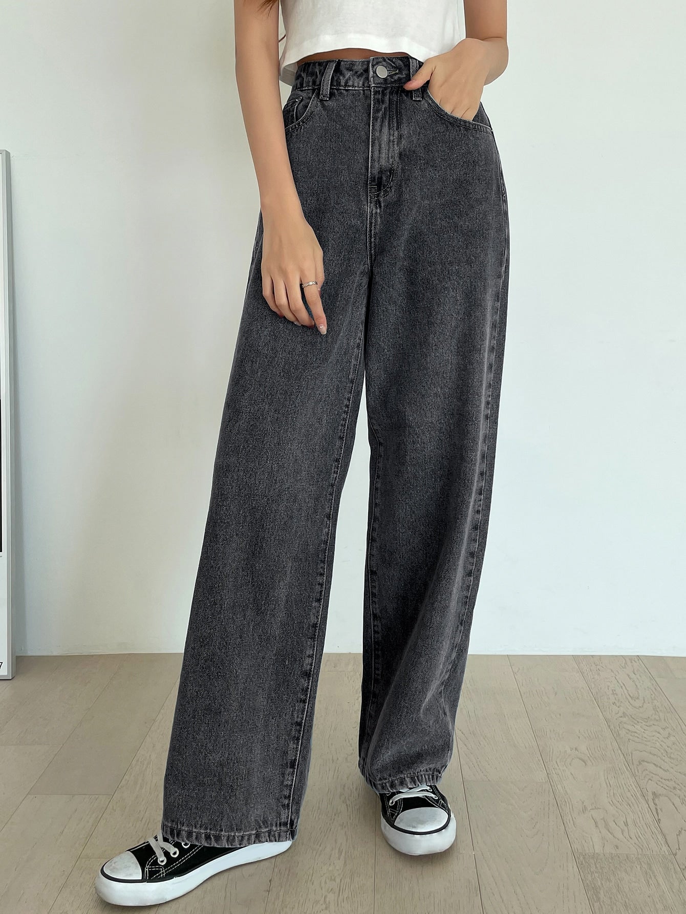 Dam Jeans Med Hög Midja Bredbenade Denim-6