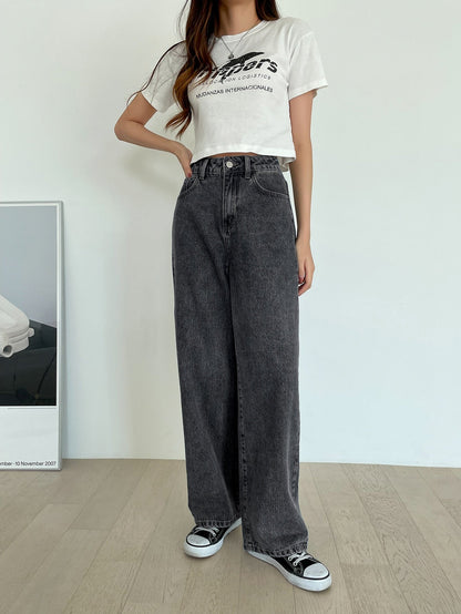 Dam Jeans Med Hög Midja Bredbenade Denim-5