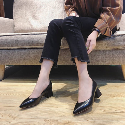 Kvinnors Läderpumpar med Blockklack – Elegant och Bekväm Design för Kontor och Fest, Stl 36-41 3