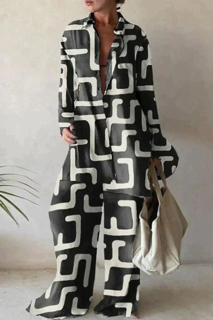Kvinnors Byxor Geometrisk Design Avslappnad Polyester-5