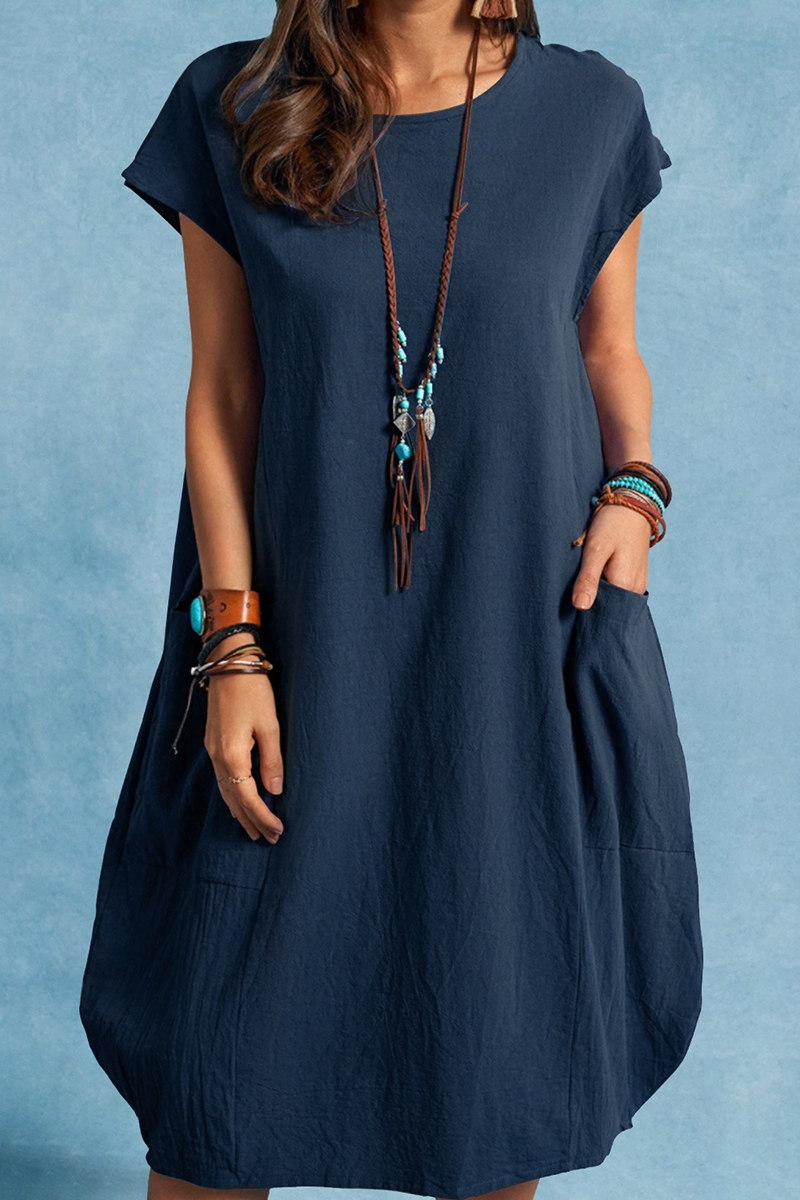 Kvinnors Lätt Klänning Luftig Bomull-5