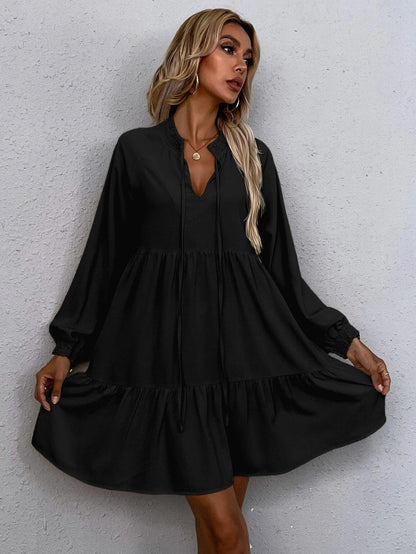 Kvinnors Klänning Puffärmar Knappkrage Högkvalitativt Tyg-4