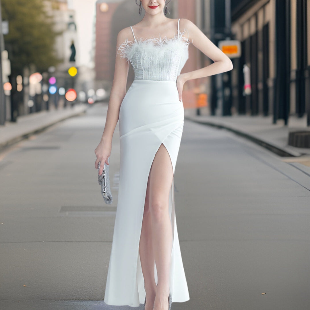 Dam Lång Aftonklänning Flödande Design Högkvalitativt Material-2