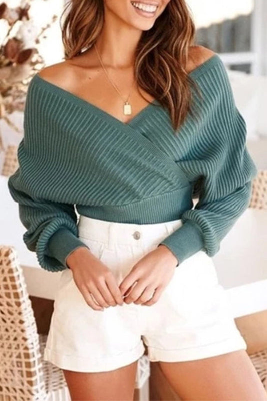 Dam Off-Shoulder Stickad Tröja Mjuk Kvalitet Elegant Långärmad-1