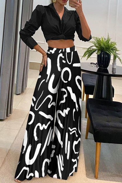 Variant image for Snygga Byxor Dam Hög Midja Tryckt Mönster Polyester-6