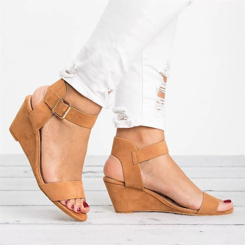 Kvinnliga Kilsandaler Elegant Velourläder med Justerbara Remmar-1