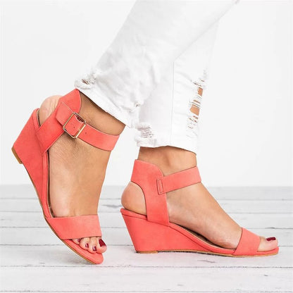 Kvinnliga Kilsandaler Elegant Velourläder med Justerbara Remmar-6