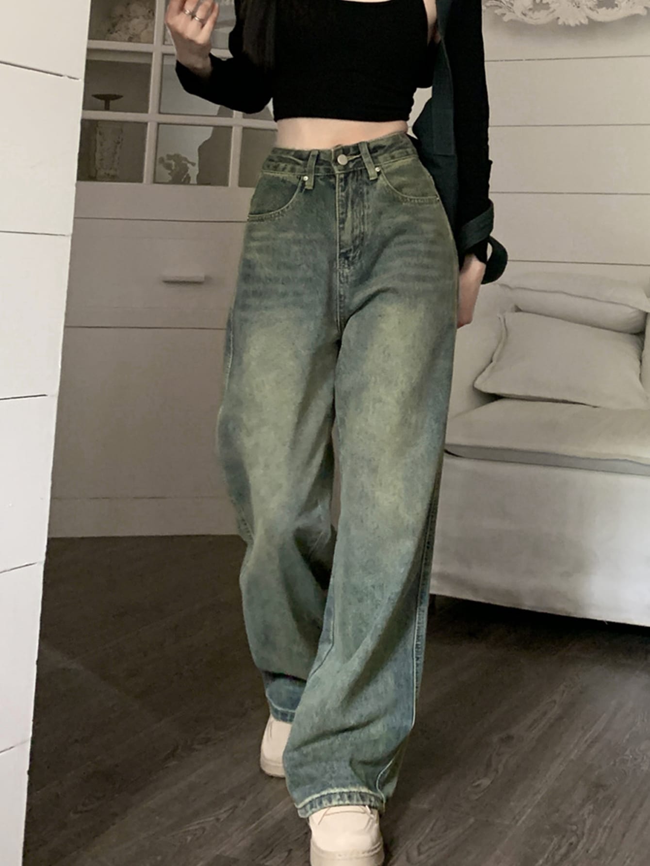 Damer Baggy Jeans Avslappnad Denim-1