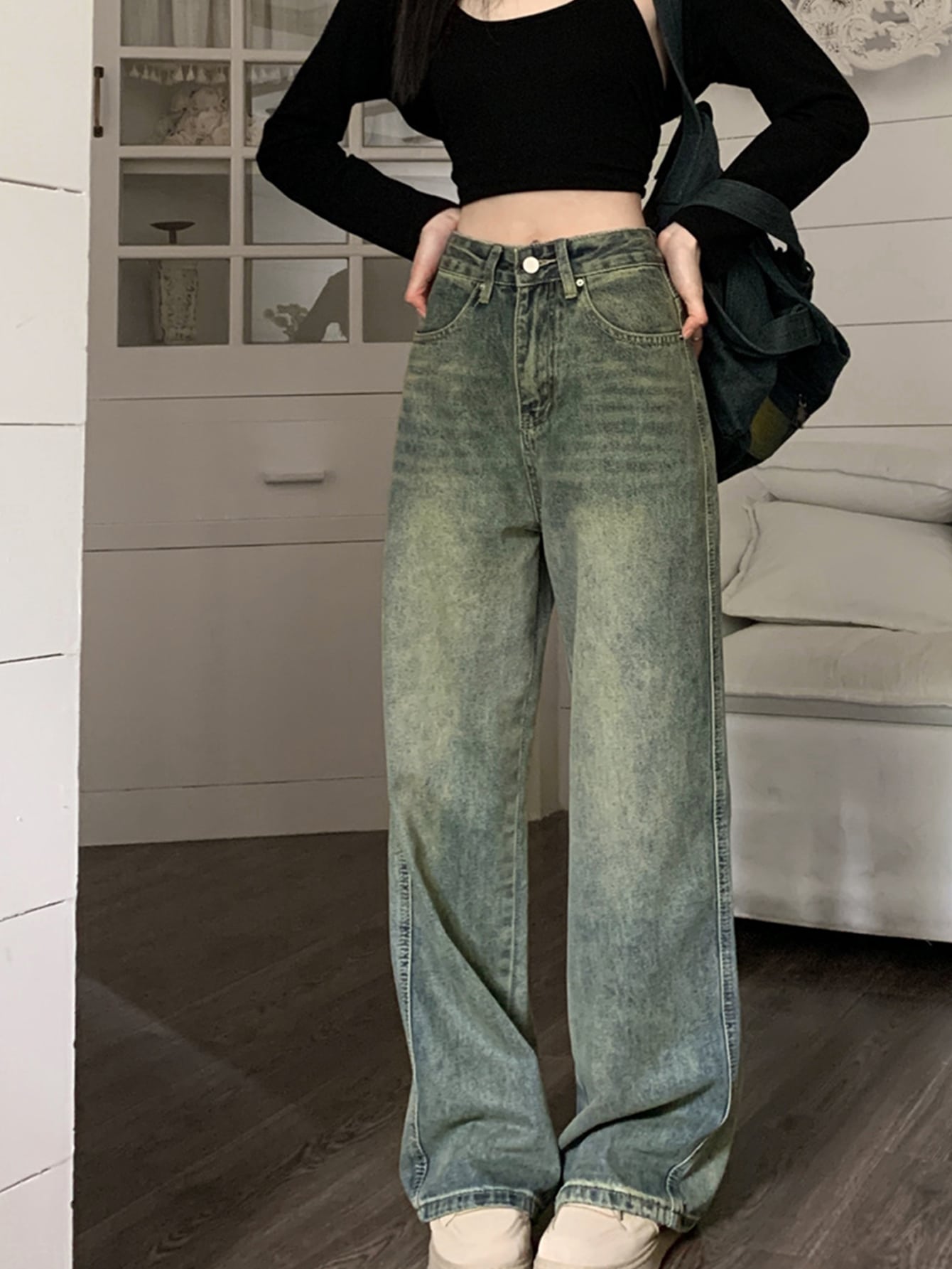Damer Baggy Jeans Avslappnad Denim-3