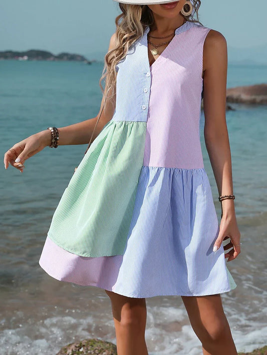 Kvinna Klänning Luftig Polyester Färgglad Design-1