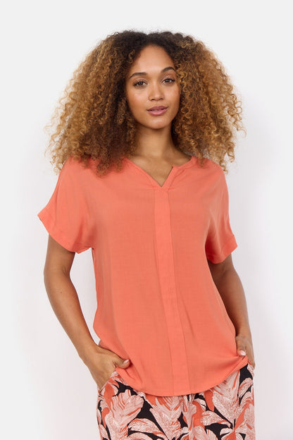 Dam Blus V-ringning Mjuk Viskos Korta Ärmar Elegant Design-4