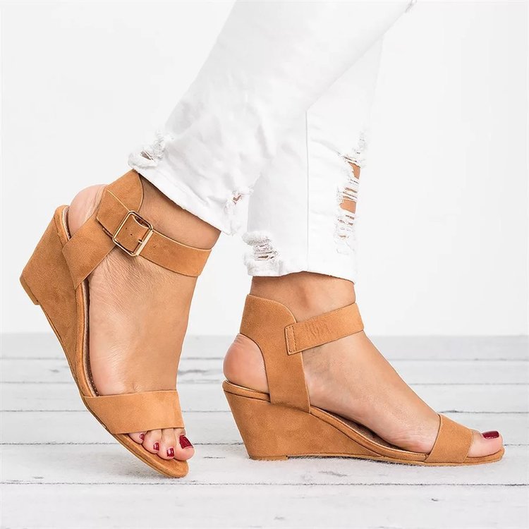 Kvinnliga Kilsandaler Elegant Velourläder med Justerbara Remmar-3