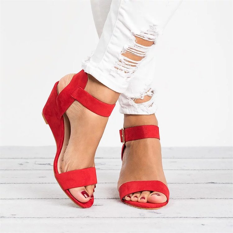 Kvinnliga Kilsandaler Elegant Velourläder med Justerbara Remmar-4