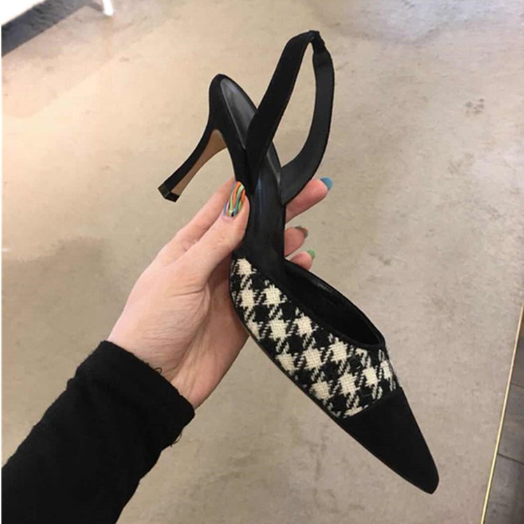 Kvinnors Slingback Skor Spetsig Tå Textil och Läder 2