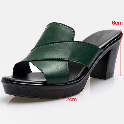 Dam Sandaler i Konstläder med Chunky Klackar – 10 cm Klackhöjd, Slip-On Design, Flera Färger och Storlekar 5