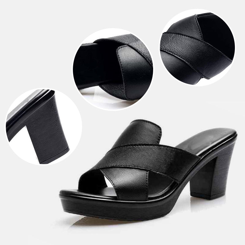 Dam Sandaler i Konstläder med Chunky Klackar – 10 cm Klackhöjd, Slip-On Design, Flera Färger och Storlekar 4