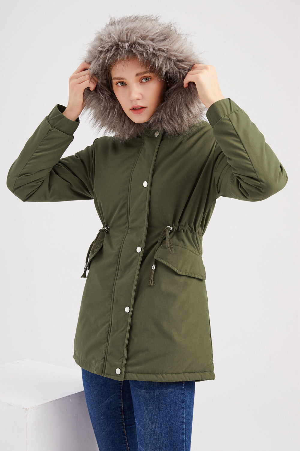 Kvinnors Parka Väderbeständig med Huva Modern Design-3