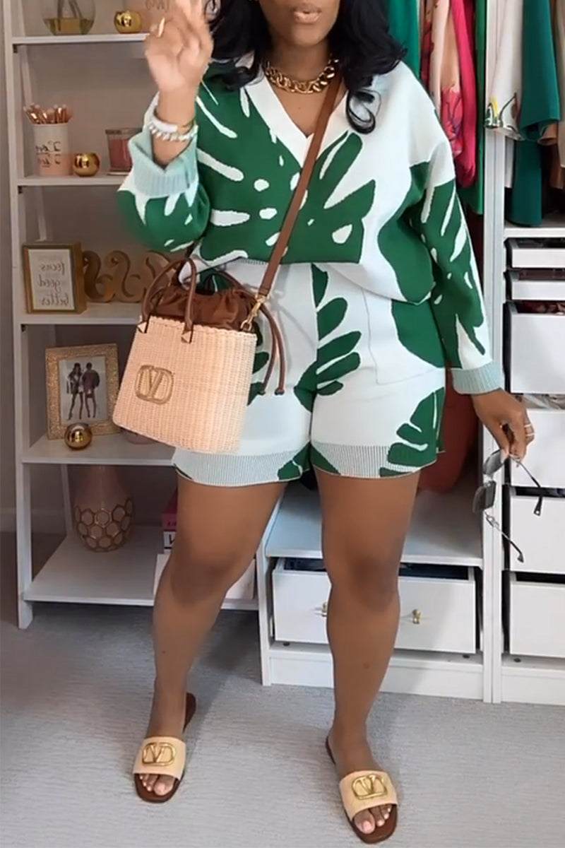 Tvådelat Set Dam i Blommig Design med V-Hals och Långärmad Skjorta – Lätt och Luftigt Polyester Set för Sommar 7