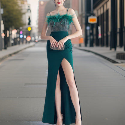 Dam Lång Aftonklänning Flödande Design Högkvalitativt Material-5