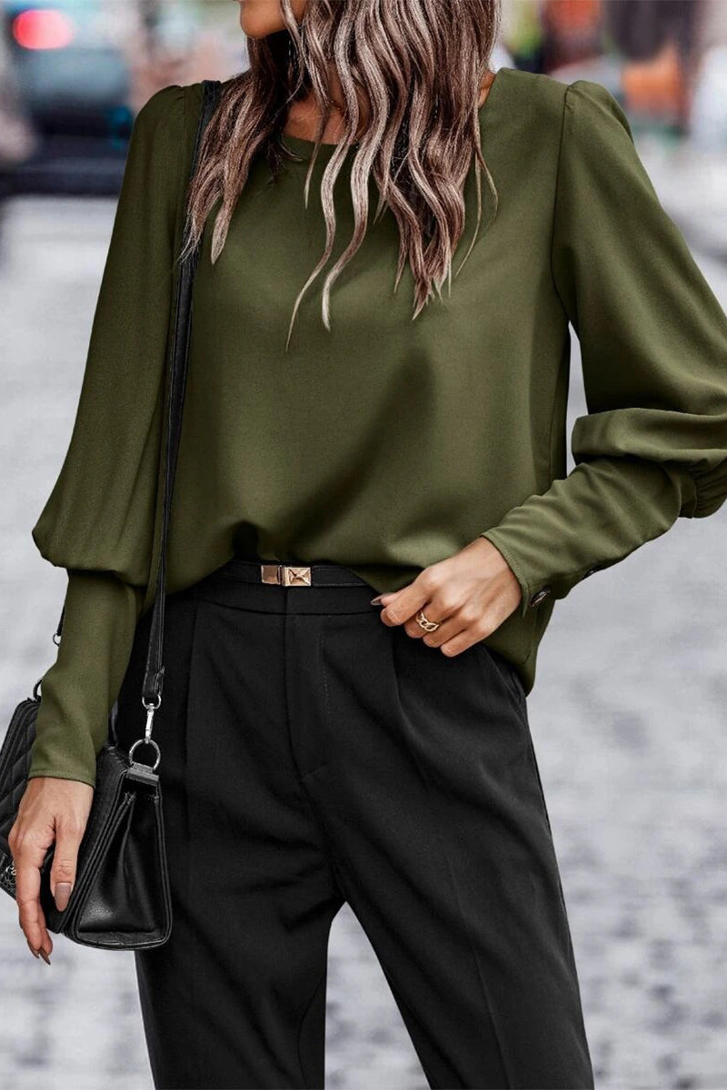 Dam O-Hals Topp med Knappar i Mjukt Polyester 4