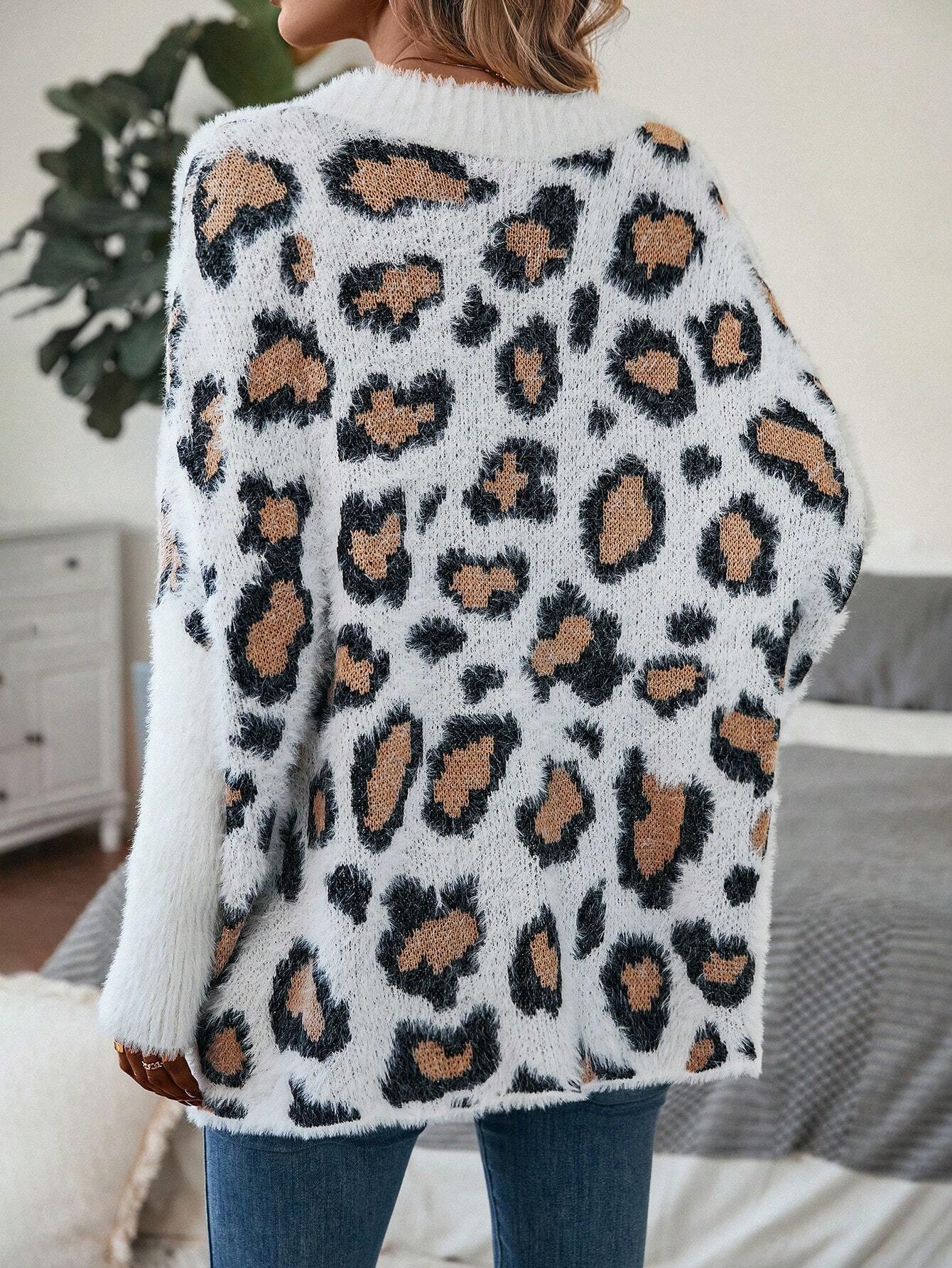 Kvinna Duster Cardigan Leopardmönster Lätt Tyg-2