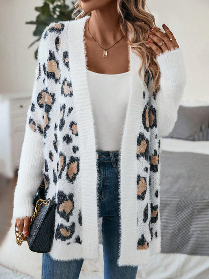 Kvinna Duster Cardigan Leopardmönster Lätt Tyg-3
