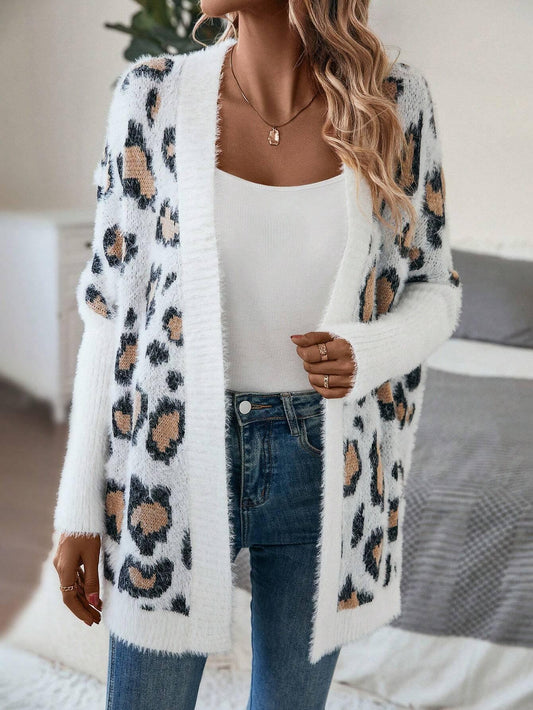 Kvinna Duster Cardigan Leopardmönster Lätt Tyg-1