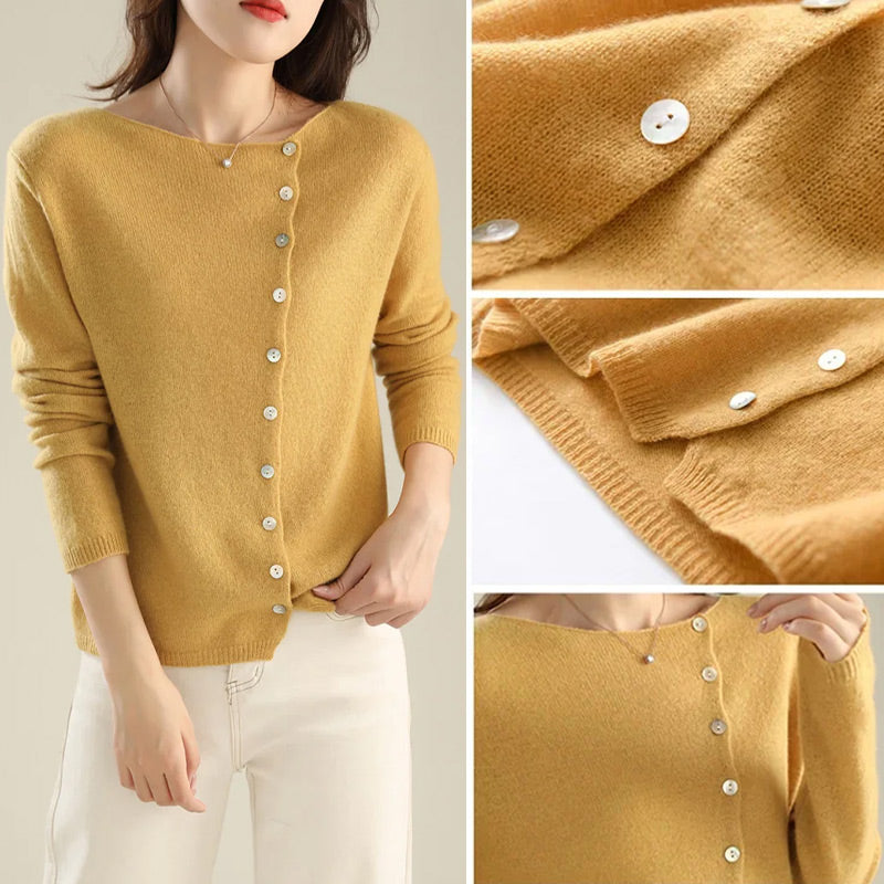 Dam Kofta Knappbar V-ringning Stickad Mjuk-4