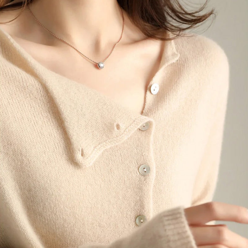 Dam Kofta Knappbar V-ringning Stickad Mjuk-5