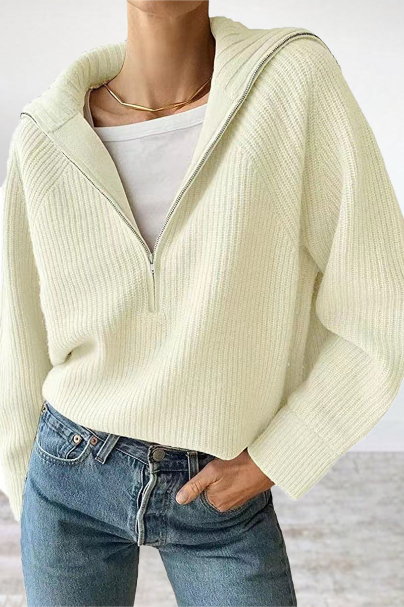 Damen-Strickpullover, Halbzip mit umgeschlagenem Kragen aus hochwertigem Material-5