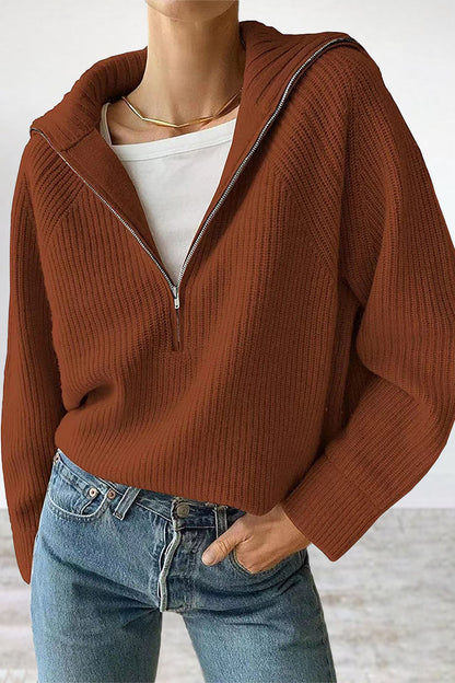 Damen-Strickpullover, Halbzip mit umgeschlagenem Kragen aus hochwertigem Material-2