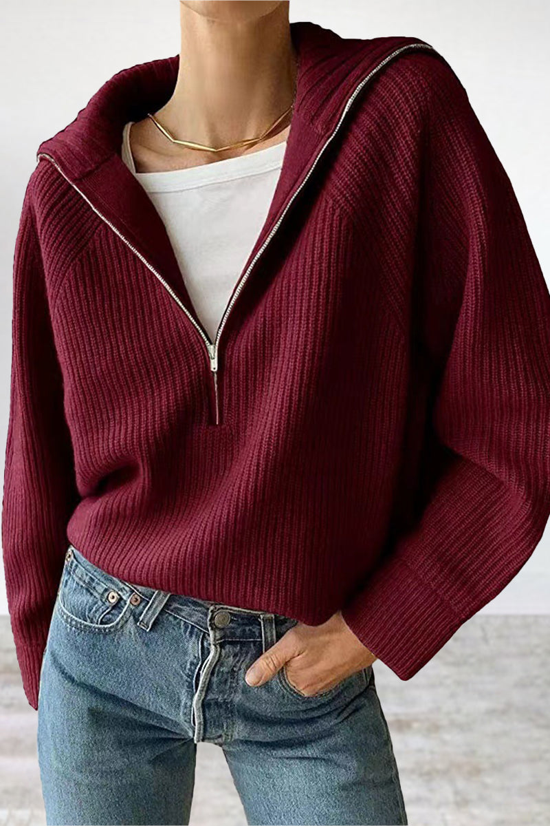 Damen-Strickpullover, Halbzip mit umgeschlagenem Kragen aus hochwertigem Material-6