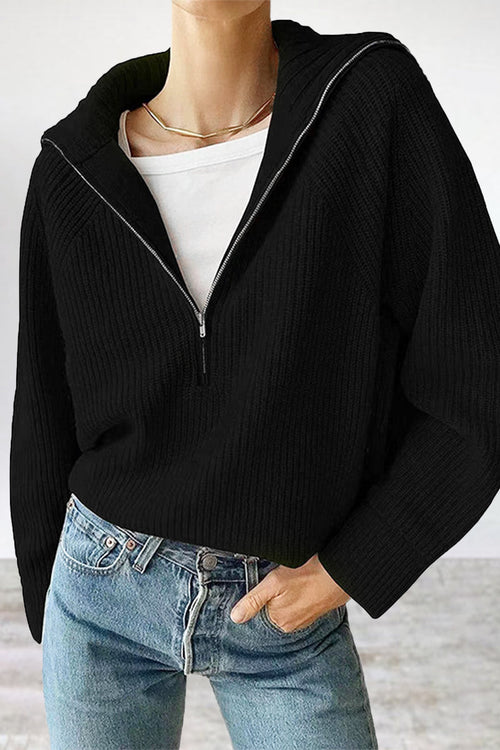 Damen-Strickpullover, Halbzip mit umgeschlagenem Kragen aus hochwertigem Material-1