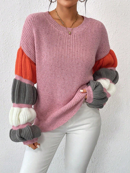 Kvinnors Drop Shoulder Tröja Färgglad Design Mjuk Material-1