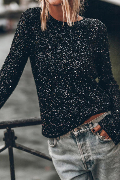 Variant image for Dam Topp Paljett Rund Halsringning Polyester Festtopp Glamour-5