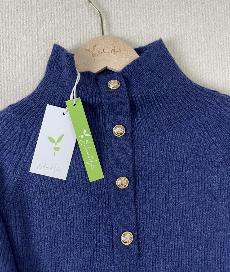 Stickad Dam Tröja Långärmad Hög Krage Akryl-5