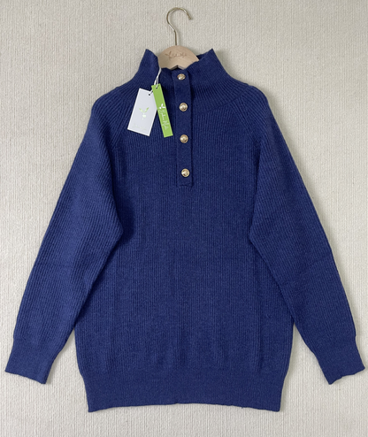 Stickad Dam Tröja Långärmad Hög Krage Akryl-4