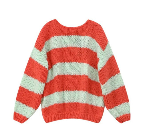 Kvinnors Tröja Tvåfärgad Horisontellt Randig Polyester-1
