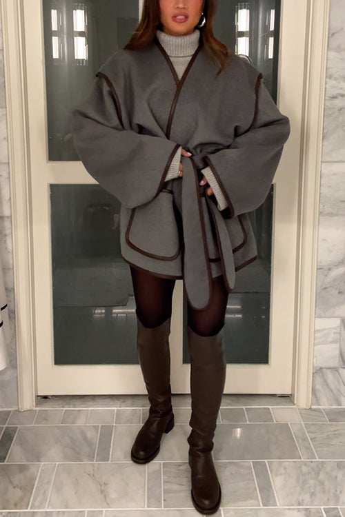 Svart Kappa Dam med Öppna Fickor och Justerbart Bälte i Bomull och Polyester-6