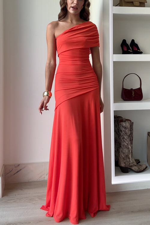 Maxiklänning Dam Off-Shoulder Rüsch Bomull Polyester-6