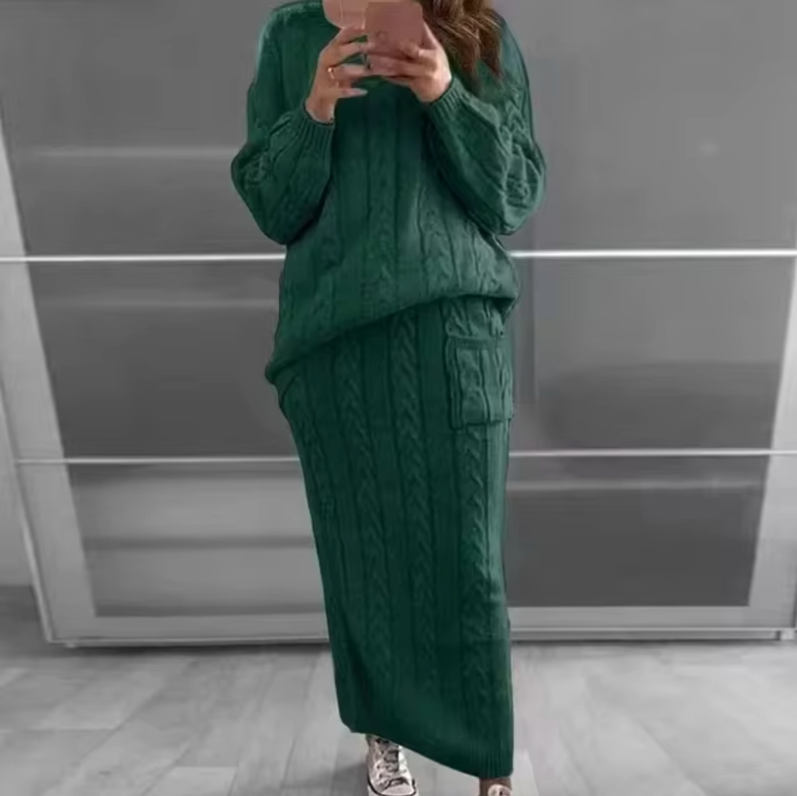 Variant image for Kvinnors Stickad Tröja och Kjol Sättning Akryl Elegant Komfortabel Passform-85