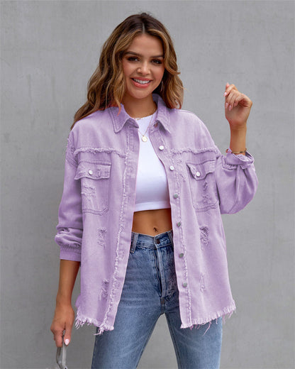 Dam Jeansjacka Knappstängning Tidlös Design Denim 12