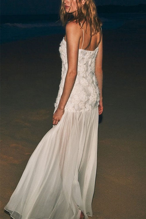 Dam Maxiklänning Blommig Applikation Spaghetti Band Bomull Polyester-5