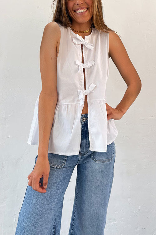 Dam Topp Ärmlös Randig Rufsled Detaljer Bomull Polyester-6