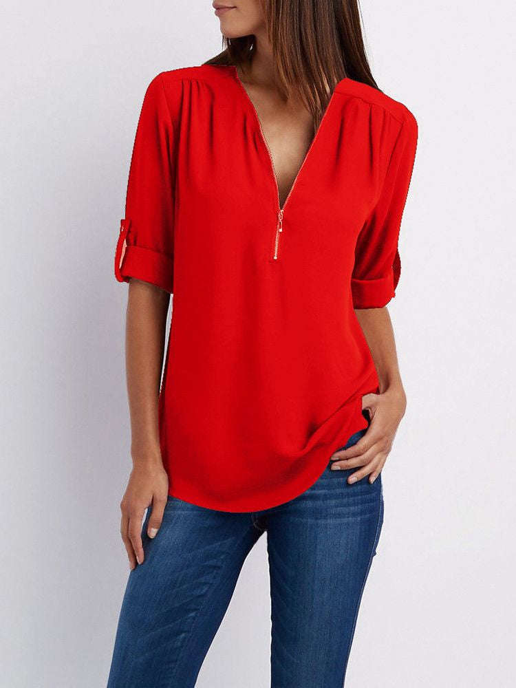 Dam Långärmad Blus Loose Fit Mjuk Tyg 20