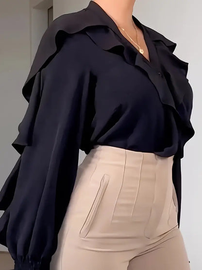 Vit Dam Blus Lång Ärmar Lätt Material 4